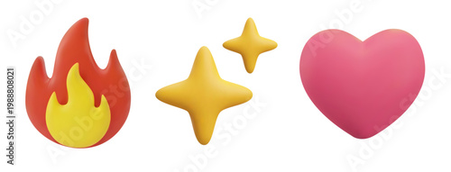 Set of colorful 3D social media icons isolated on a white background. Realistic glossy renders including a red heart.