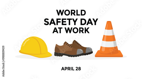 Helmet boots and cone set for world safety day isolated vector elements