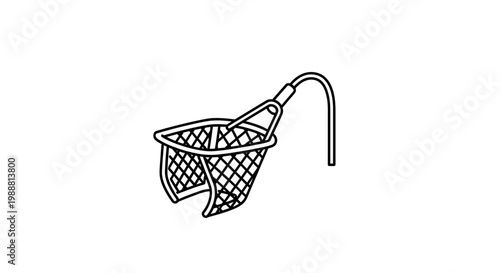 Black and White Illustration of a Deep Fryer Basket with Handle