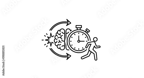 Brain Speed Concept: Fast Thinking, Quick Decisions, Time Pressure, Running Human Icon