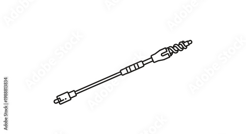 Brake Cable Assembly with Spring and Connectors - Line Art Illustration