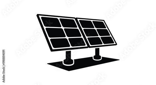 Black and white solar panel icon on white background