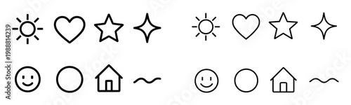 Simple symbol icons with sun heart house minimal line