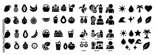 Tropical icons with pineapple mango banana solid