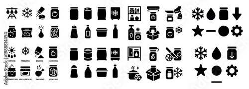 Food preservation icons with jar can bottle simple