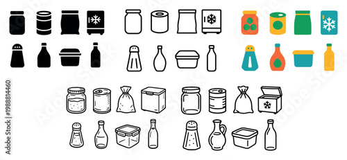 Kitchen icons with jar bottle can minimal