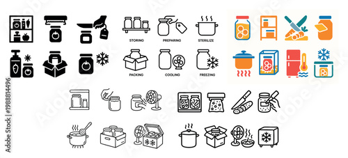 Food icons with jar pot knife flat