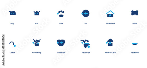 Pets animals solid icon set dog cat paw vet adoption grooming editable vector illustration collection