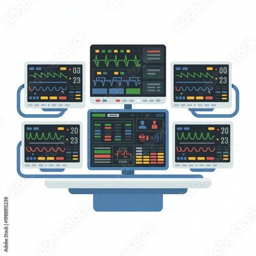 Smart ICU Monitoring System Vector Illustration