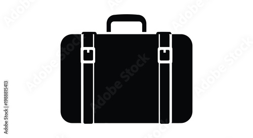 Black silhouette of a vintage suitcase with handle and straps