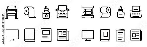 Office icons with chair book typewriter outline