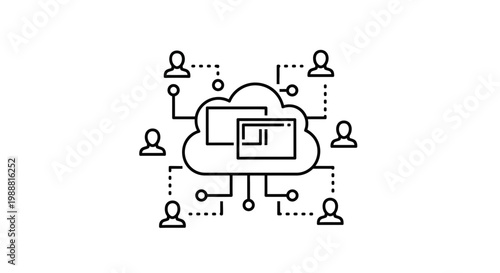 Cloud Computing Network with Connected People and Data Icons