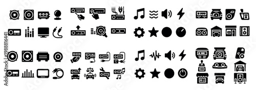 Audio icons with speaker cassette headphones flat