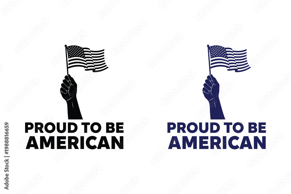 Obraz premium Proud to be american independence day usa silhouette with waving us flags
