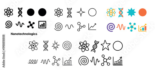 Science icons with atom and dna minimal