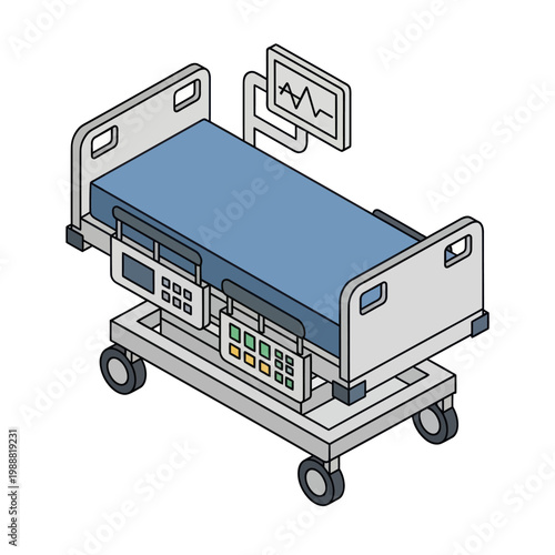 Modern Hospital Bed with Medical Monitoring Equipment.