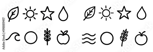 Nature icons with leaf sun star outline