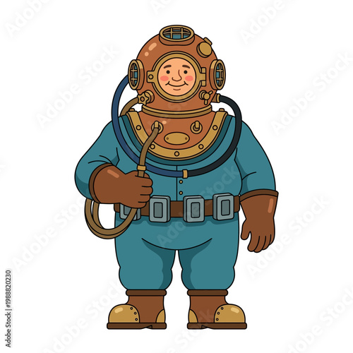 Illustration of a smiling chubby doctor wearing a diving suit and stethoscope on a teddy bear