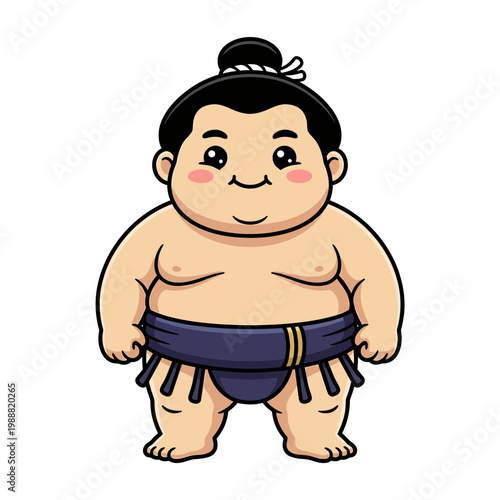 Chubby samurai stands proudly with a wooden sword in a vector illustration.