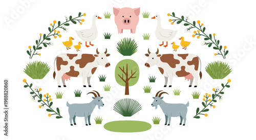 Farm animals, farm icons, vector farm creatures, agricultural wildlife illustrations