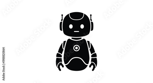 Black silhouette of a cute robot character with antennae