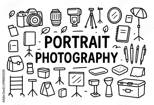 Portrait icons with camera tripod flash outline