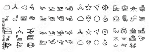 Air travel icons with airplane propeller seat outline