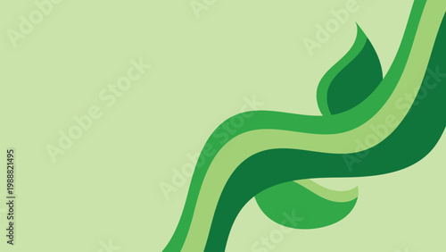 Abstract Green Organic Wave Background with Leaf Element