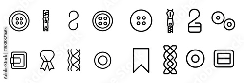 Sewing icons with button zipper ribbon outline