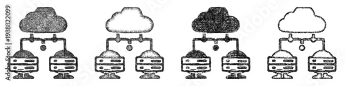 Sketch cloud hosting icon design set