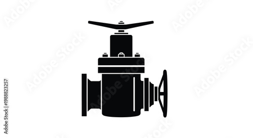 A black silhouette depicts a gate valve commonly used to control fluid flow in pipes
