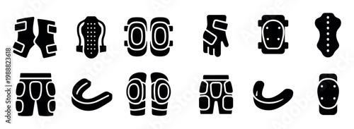 Protective gear icons with chest knee elbow flat