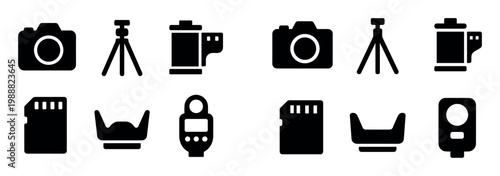 Photography icons with camera tripod card minimal