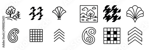 Nature icons with tree shell pattern outline