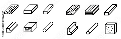 Construction icons with wood plank beam outline