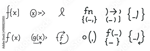 Math symbols icons with function braces arrow handwritten