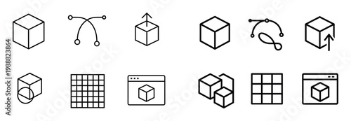 Design icons with cube grid pen outline