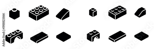 Toy brick icons with studs and slopes solid