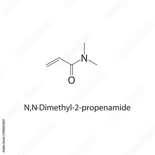 N,N-Dimethyl-2-propenamide skeletal structure. amide compound schematic illustration. Simple diagram, chemical formula.