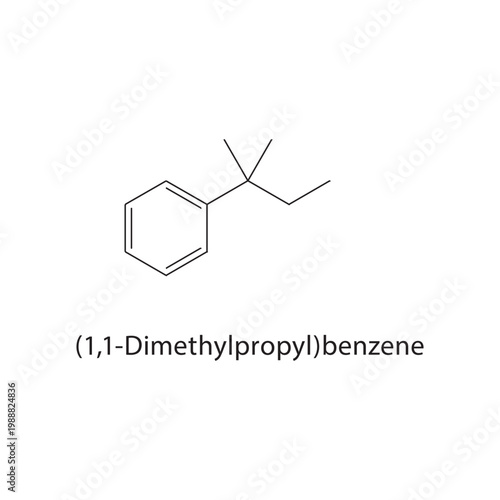 (1,1-Dimethylpropyl)benzene skeletal structure. aromatic compound schematic illustration. Simple diagram, chemical formula.