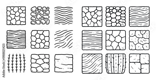 Texture icons with stone pebble wave outline