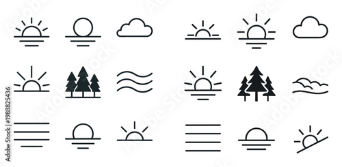 Nature icons with sun and cloud line style
