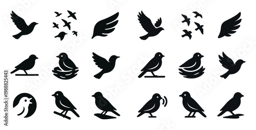 Wildlife icons with bird wing flock flat