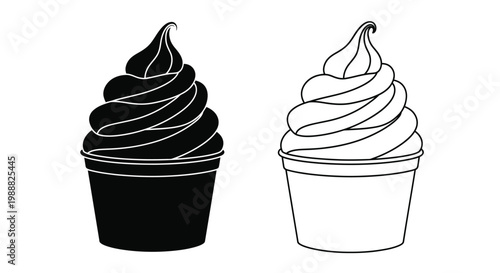 Two soft serve ice cream cones one black one white silhouette