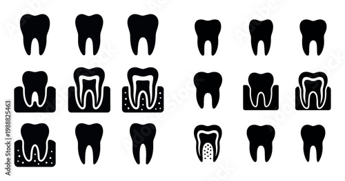 Dental icons with tooth gum root silhouette