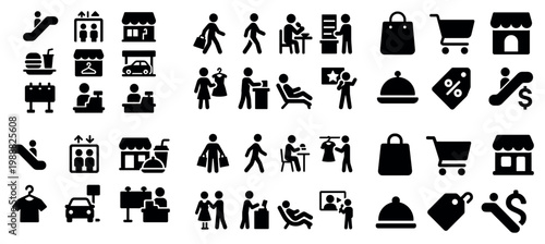 Retail icons with shopping bag cart minimal