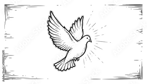 Flying dove bird hand drawn sketch, symbol of peace and holy spirit, religious hope and freedom vintage vector illustration