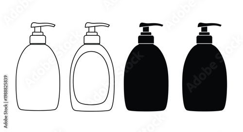 Four soap dispenser designs in varying shades a black silhouette