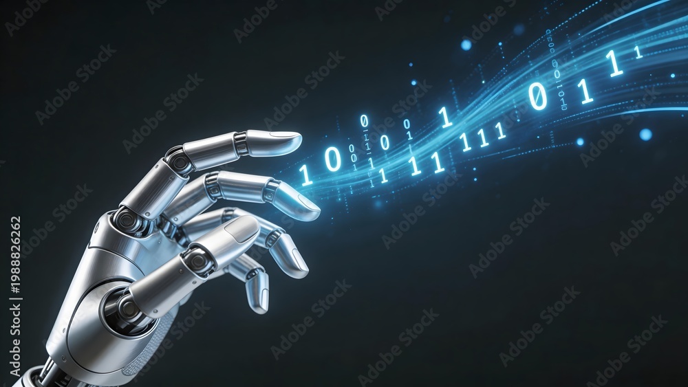 Fototapeta premium Robot hand with binary code
