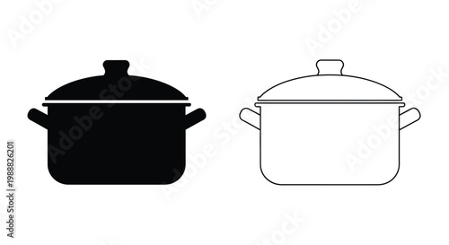 Two cookware outlines one filled showing a pot with a lid silhouette